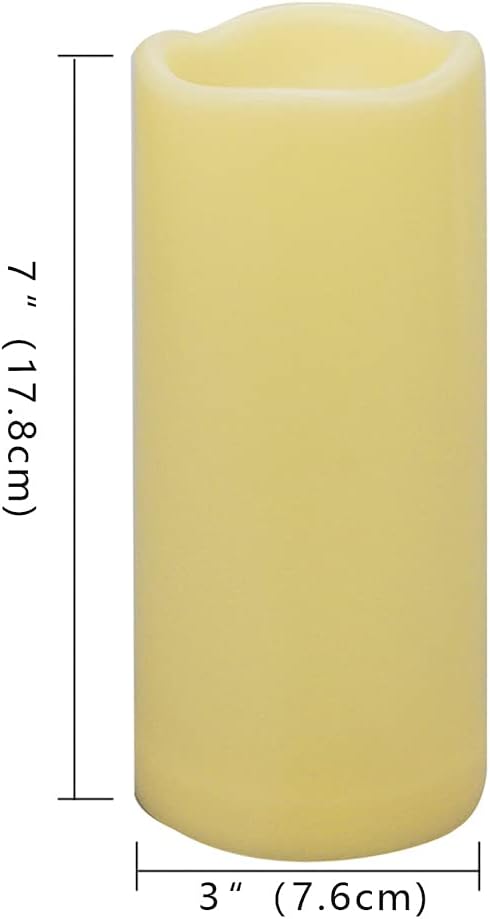 2 PCS 3" x7" Waterproof Outdoor Battery Operated Flameless LED Pillar Remote Candles Flickering Plastic Resin Electric Decorative Light for Lantern Patio Garden Home Decor Party Wedding Decoration