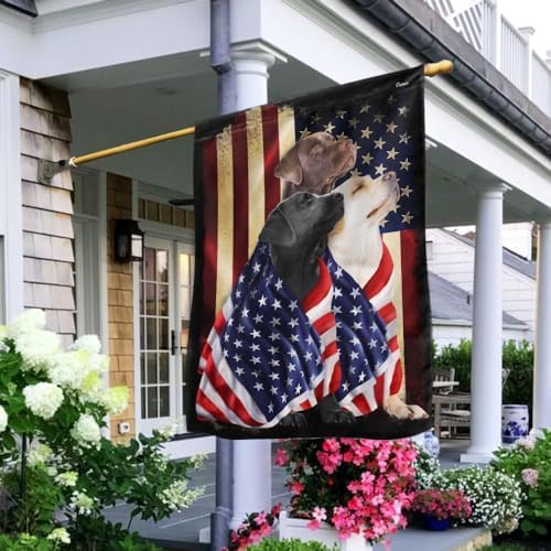 FLAGWIX Three Labrador Retriever Dogs, Patriot American Dog Flags - 4th of July Decorations for Home, Outside, Indoor Outdoor Flag, House Flag 30x40 - Double Sided, Heavy Duty Canvas, Fade Resistant
