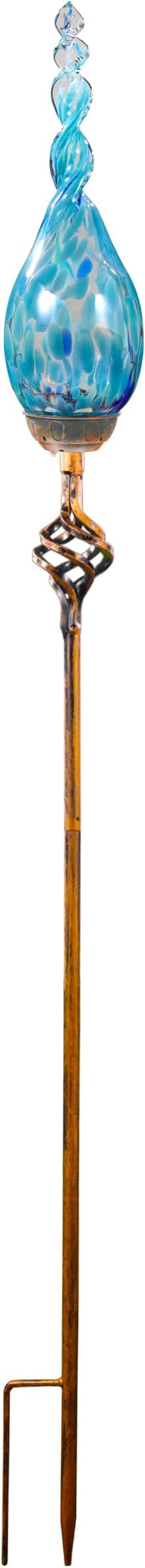 Garden Solar Light, Decorative LED Flame Garden Stakes, Hand Blown Glass and Metal Outdoor Decoration, 3 x 36 Inches (Light Blue)