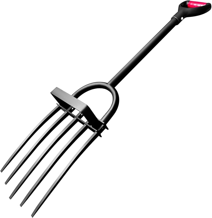 Garden Fork, Pitchforks for Digging Composting Spading, Long Hand Tiller & Cultivator - 5 Tine, 45 inches