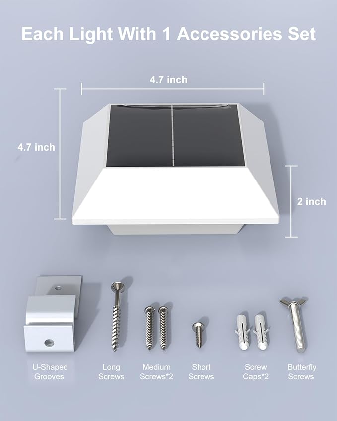 8 Pack Solar Powered Gutter Lights Outdoor Decorative Waterproof 12 LEDs Yard Lamp for Fence, Railing, Outside Wall, Deck, Garden, Path, Backyard, Walkway, Patio, No Drilling Installation (Warm White)