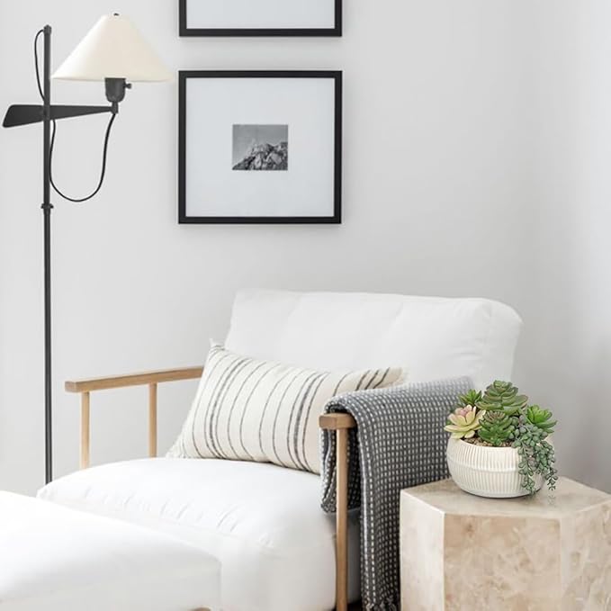 DILATATA Artificial Succulent Plants in Pot 5.5 Inch Fake Succulents Arrangement Potted Plant in White Ceramic Planter Bowl for Home Office Desk Shelf Living Room Bedroom Bathroom Decor