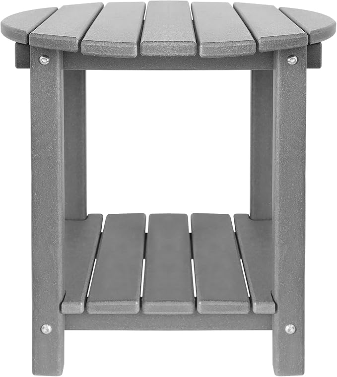 Adirondack Round Outdoor Side Table 2-Tier Storage Patio Side Table, HDPE End Tables for Backyard Pool Porch Garden Lawn (Grey)
