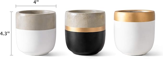 Dahey 3 Pack Small Cement Succulent Planter Pots 4 Inch Modern Mini Concrete Flower Pots Indoor Outdoor for Cactus Herb or Small Plants Home Decor