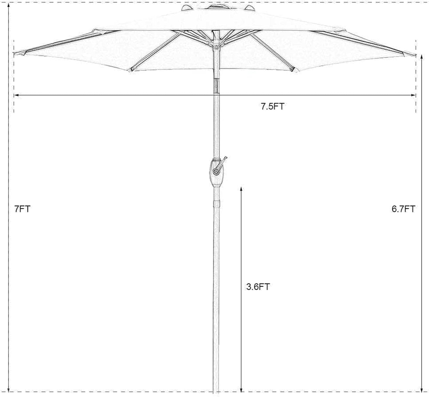 Aok Garden 7.5 ft Patio Umbrella Outdoor Market Umbrella Tilt Button and Crank 6 Ribs for Deck Lawn Pool& Backyard