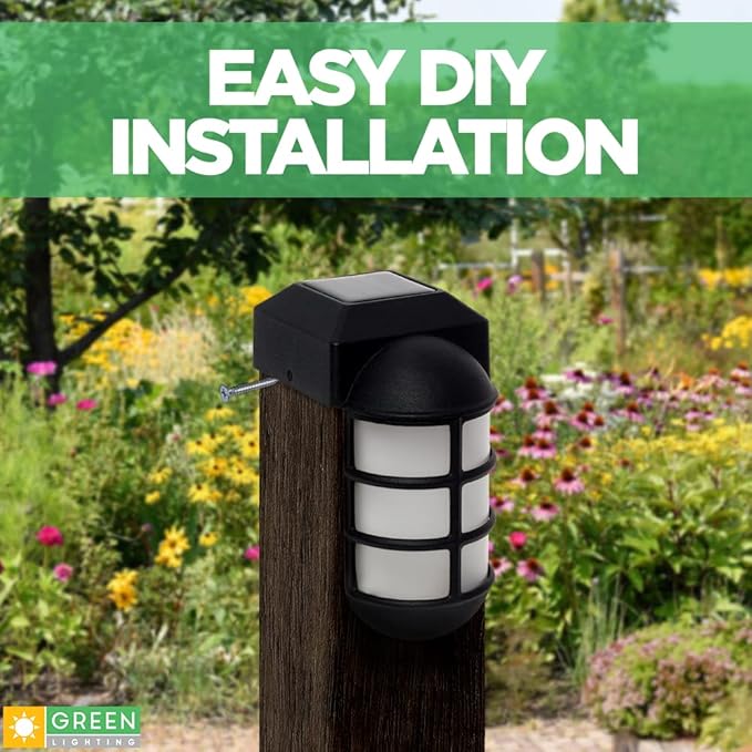 GreenLighting Marina Solar Post Cap Lights Fits 4x4 Nominal Wood Outdoor Solar Powered Post Cap Light, Fence Post, Landscaping, Deck, Garden- Bright LED, Waterproof Nautical Lighting Black 12 Pack