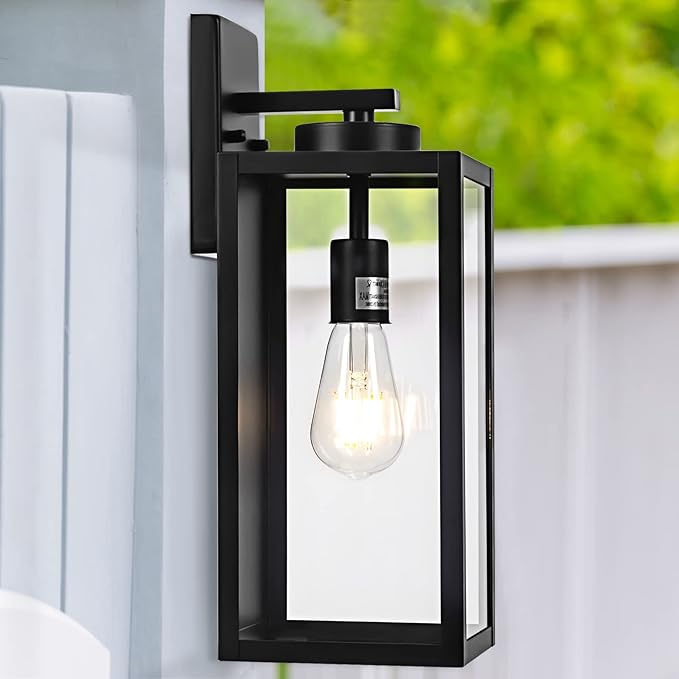 16-inch Large Outdoor Wall Light Fixture, Black Exterior Wall Lantern Waterproof, Farmhouse Porch Sconce Lighting With Glass, Modern Wall-Mounted Outside Lights for House, Garage, Patio Lamp, 2 Packs