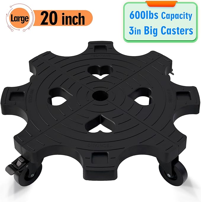 20" Plant Caddy with Wheels 600lbs Heavy Duty Outdoor,Indoor Rolling Plant Stand with 3in Casters Black Plant Dolly Large Potted Planter Cart for Big Flowerpots Plants Pots Garden Pot Mover