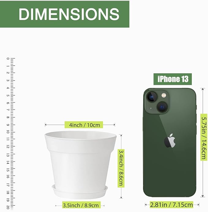 28 Pack 4 inch Small Plant Pots, Plastic Planters with Drainage Holes and Saucers for Flowers Plants, Succulents, Seed Starting Pots, White