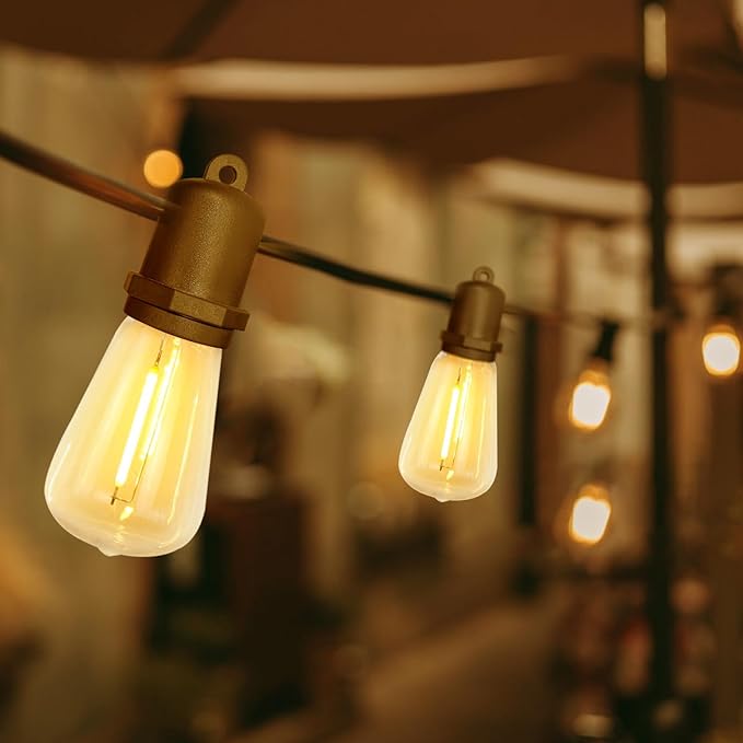 GOOTHY 25Ft LED Outdoor String Lights with 13 Edison Shatterproof Bulbs (1 Spare), ST38 Hanging Patio Lights Waterproof for Outdside Porch Deck Backyard Garden Commercial Grade Decorations Lights