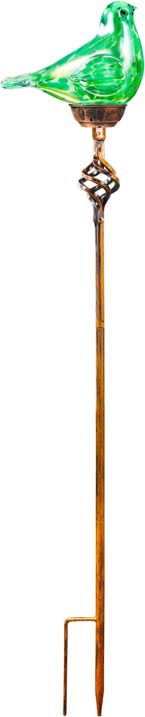 Decorative Solar Lights Outdoor Solar Bird Stake Lights Hand Blown Glass Decorative Garden Pathway Lights Outdoor Waterproof Glass Stakes (Green)