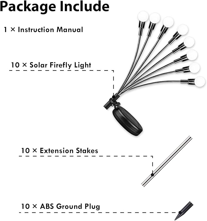 2025 Solar Lights Outdoor Waterproof, 10 Pack Solar Garden Lights, Solar Firefly Lights Outdoor Waterproof, Solar Twinkle Swaying Fairy Light for Yard Patio Pathway Garden Decoration (Cold White)