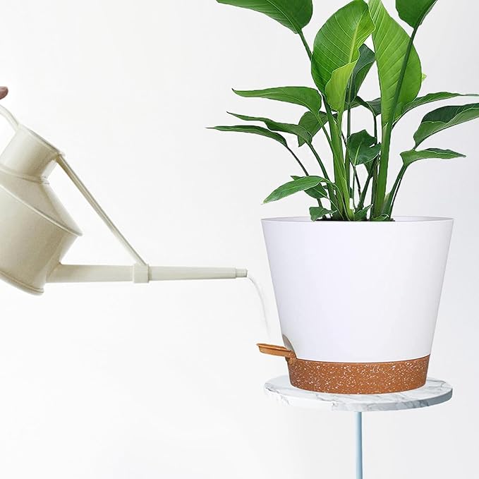 12+12Inch 2Pack Large Flower Pots for Indoor/Outdoor Plants,Self Watering Planters with Reservoir and Drainage Hole White Plastic Planting Pots Modern Home Decor Gift Idea