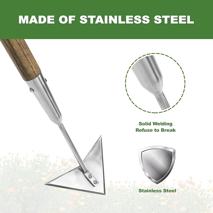 Haliaeetus Triangle Hoe, 60'' Scuffle Hoe for Keeping Your Back from Tiring Out, Weeding Just in Push-Pull Motion, Rogue Hoe with Triangle Head for Quickly Clear Out a lot of Weeds from All Direction