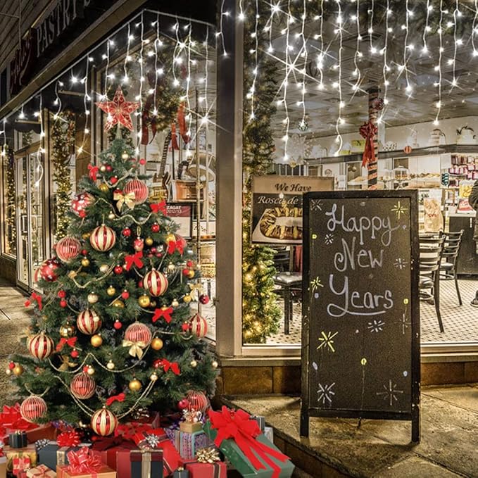 Hezbjiti Christmas Lights Outdoor, 400LED 33FT LED Icicle Lights 8 Modes 75 Drops Fairy String Lights for Christmas Decor Eaves Party Yard Garden