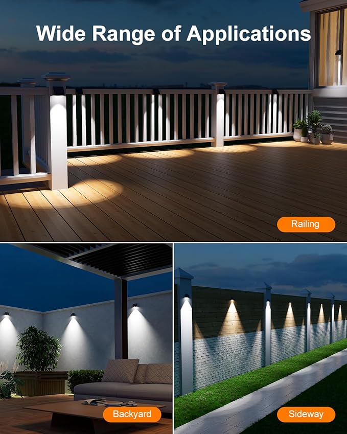 12 Pack Decorative Solar Powered Fence Lights Outdoor Waterproof with Cool White LED Spot Lens, for Outside Wall, Deck, Patio, Yard, Rail, Garage, Pool, Designed for Enhanced Security, Easy Install