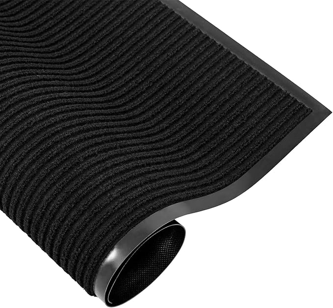 fani Heavy Duty Large Outdoor Indoor Entrance Black Doormat Waterproof Low Profile Entrance Rug Front Door Mat Patio Anti-Skid Rubber Back, 48x120 inch (Jet Black)
