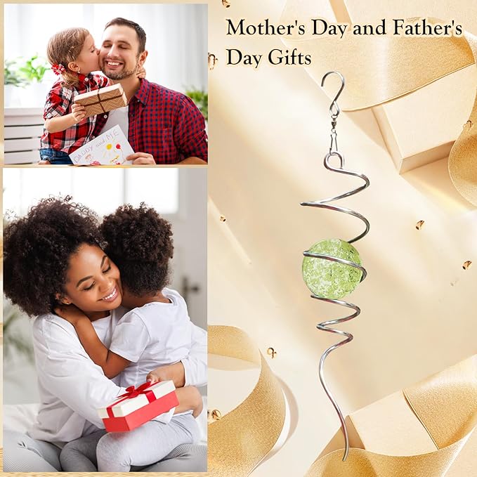 Glow in The Dark Gazing Ball Spiral Tail - Wind Spinner Stabilizer with Glow Glass Ball & Swivel Hook, Hanging Garden Decoration Sun Catcher Rainbow Maker Decor for lndoor Outdoor 13" Height