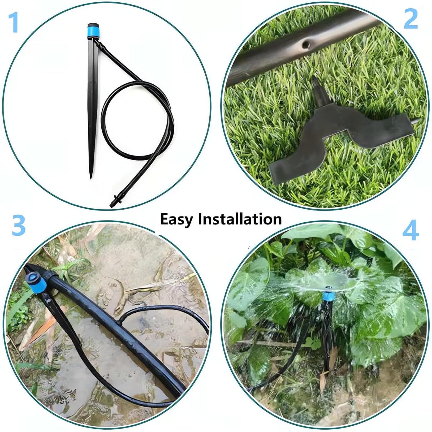 50 Pack Drip Irrigation Emitters Adjustable Irrigation Dripper 360 Degree Full Circle Pattern Water Flow Bubbler with Stake for 1/4 inch Irrigation Hose for Garden Greenhouse