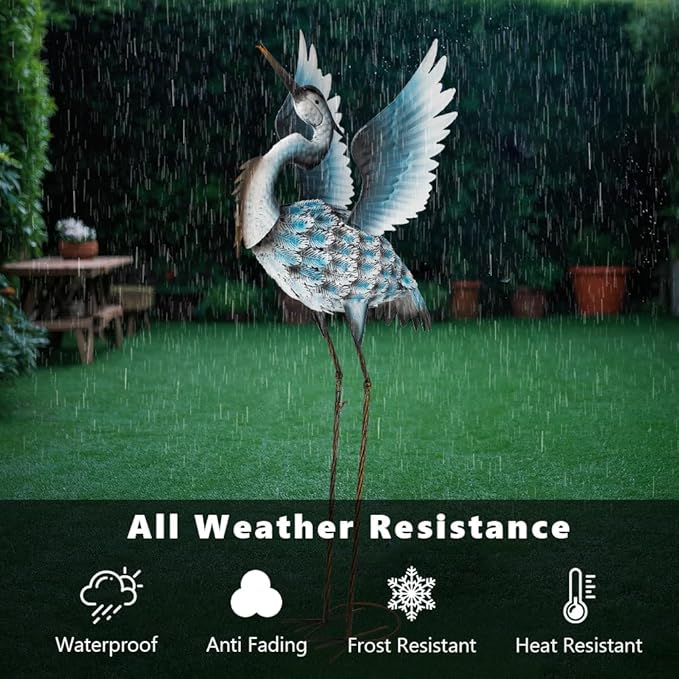 DREAMSOUL 40" Large Blue Heron Garden Statues Metal Crane Outdoor Statues Yard Art, Bird Statue for Backyard Lawn Patio Outside Decor