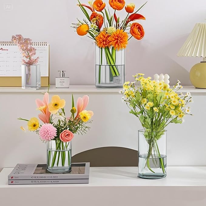 80pcs Glass Vase Cylinder Vases for Centerpieces Small Flower Glass Clear Vases Home Decor Centerpiece Table Flower Vase Decorations for Wedding Decoration&Holiday Mixed Sizes Tall
