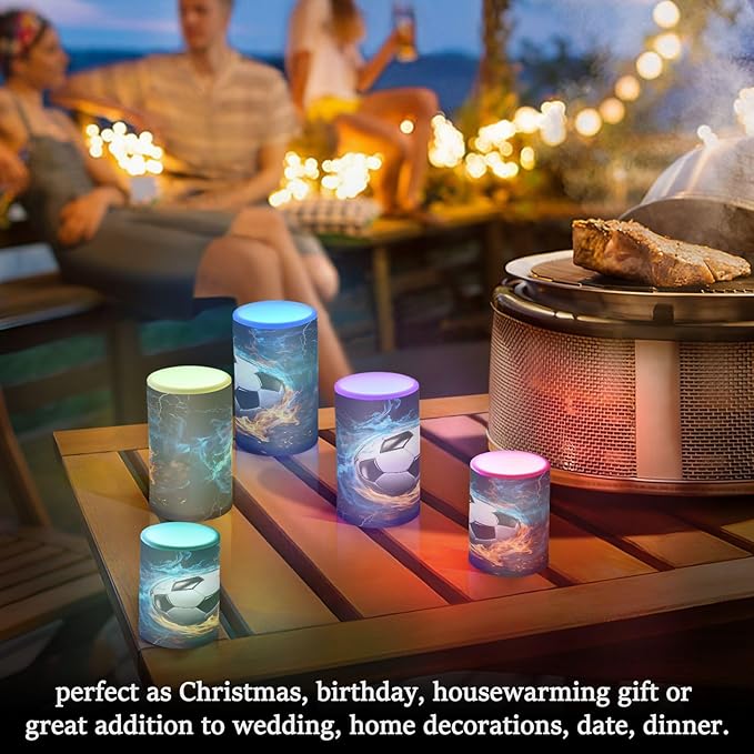 Flickering Flameless Candles, Soccer Ball LED Candles with Remote Timer, Set of 2 Battery Operated Candle for Valentine Wedding Birthday