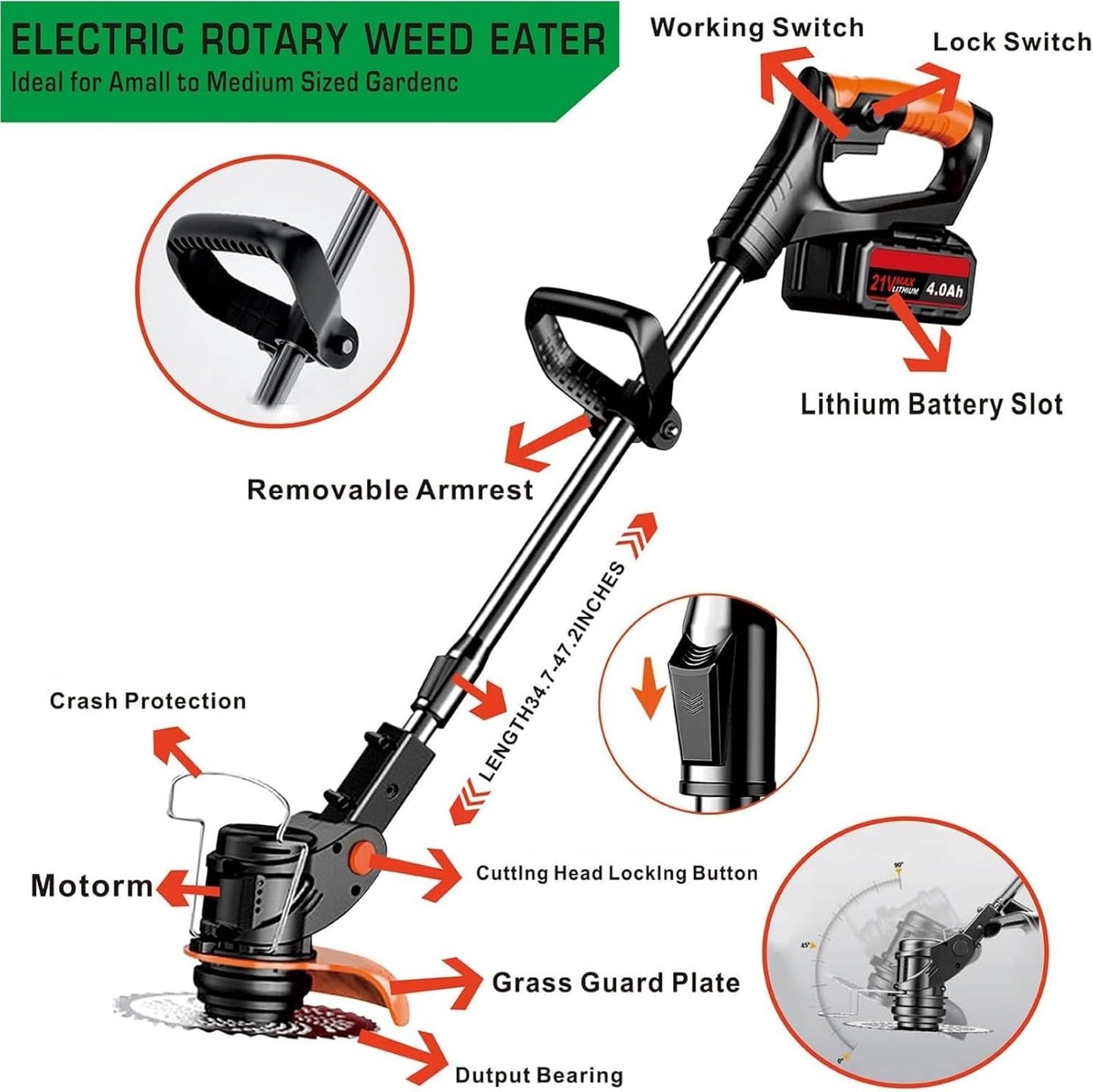 Electric Weed Wacker,Weed Eater on Battery Operated,Comes with Two 24V Batteries and Three Different Types of Blades,3 in 1 Trimmer Lawn/Cordless Trimmer for Lawn Yard Garden (Black)