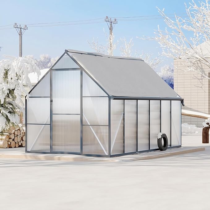 Greenhouse 6x7 FT Aluminum-Framed Heavy Duty Polycarbonate with Quick Setup Structure and Roof Vent Large Enhanced Outdoors Green House Kit