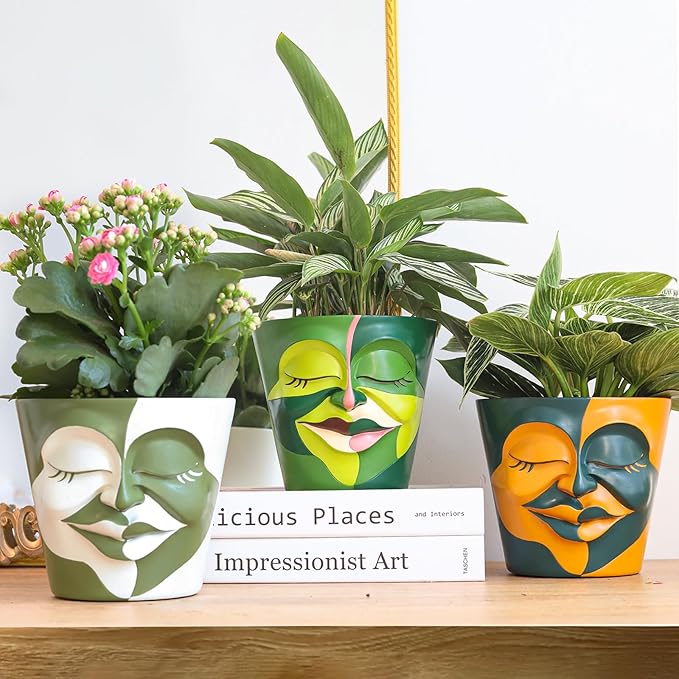 GUGUGO Face Planters Pots with Drainage, Flower Plant Pots for Indoor Plants, Unique Funny Small Succulent Desk Vase for Plant Lover Gifts (Bicolor-Black & White, 5.5Inch)