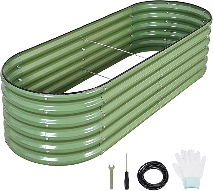 1MORE Galvanized Raised Garden Bed- Planter Garden Boxes Outdoor, Raised Beds for Gardening, 6x2x1.4ft Metal Garden Bed Kit for Vegetables Flower, Planter Raised Bed with Protective Tape & Tools.Green