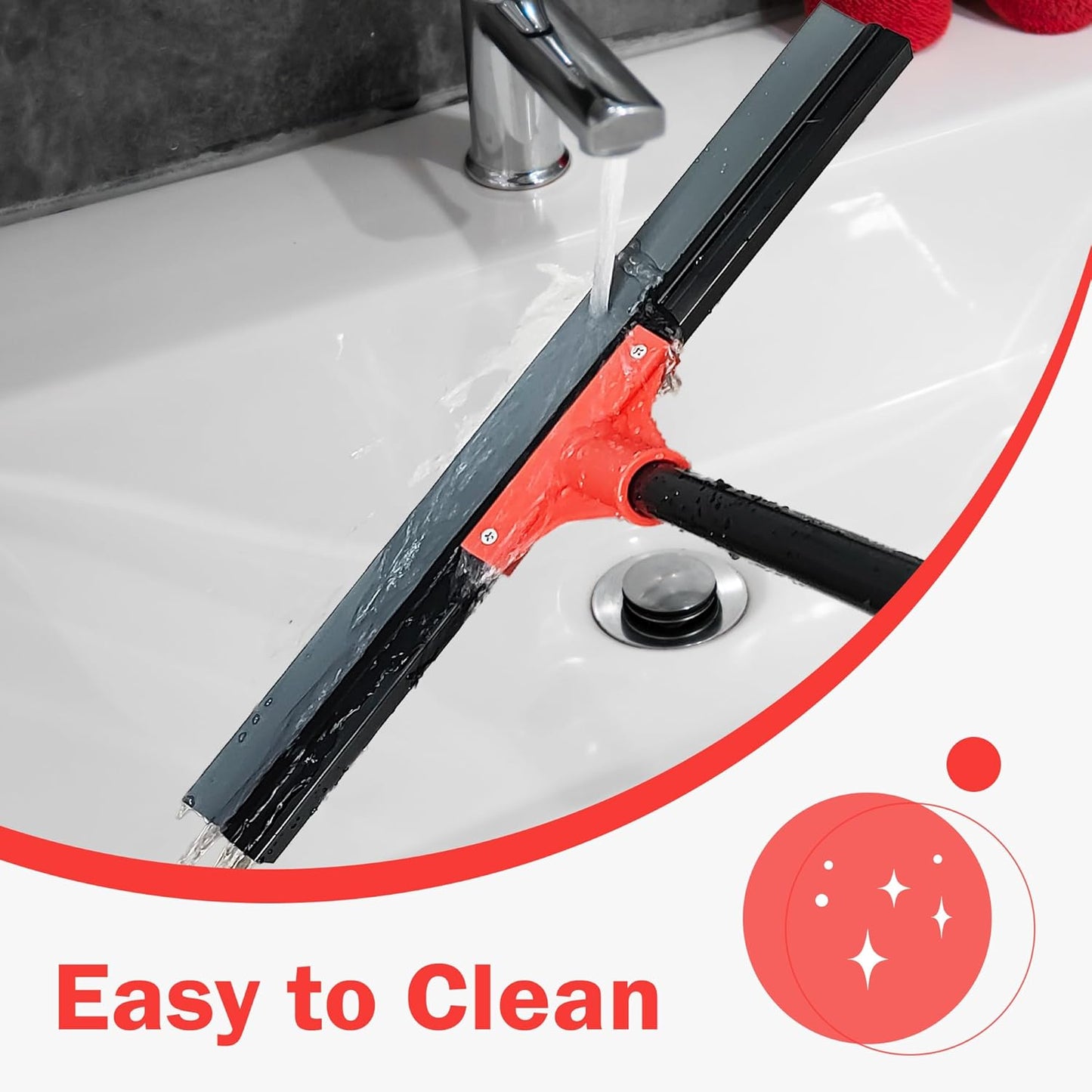 Floor Squeegee with 18'' Silicone Rubber Scraper Head and 58'' Long Adjustable Handle, Heavy Duty Shower Squeegees for Concrete Floor, on Multi-Surface Tile Glass Pool Garage Cleaning