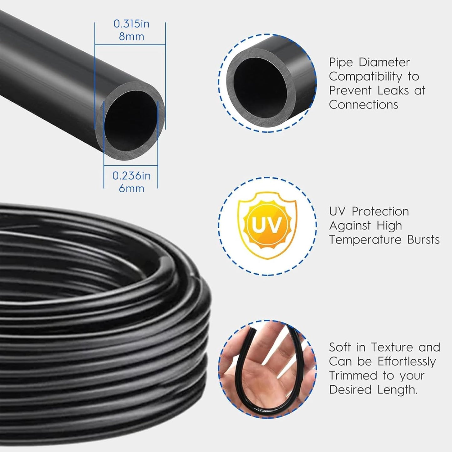 360° Automatic Drip Irrigation Kit - 5/16'' Tubing, Adjustable Universal Spray Nozzle, Copper Atomizing System for Garden/Lawn/Greenhouse - Multi-Directional Rotation, Quick Connectors, 65FT