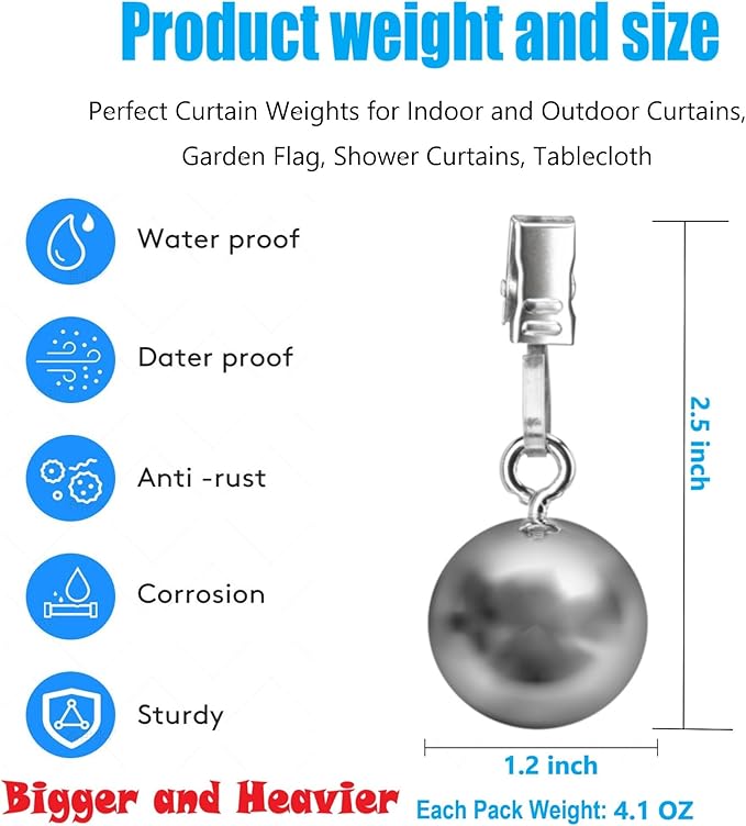 20 Pack Heavy Duty Curtain Weights for Outdoor, Stainless Steel Drapery Clip Keepping Curtain Panel Straight, Keep Outdoor Curtain Flag from Waving, Help Weigh Down Sun Curtain Tablecloth Garden Flag