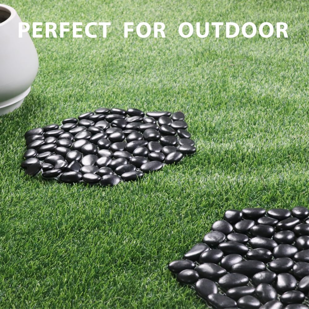 12 inch River Rock Stepping Stone - Pavers for Outdoor Garden Walkway, Landscaping - Polished Pebble Step Stones for Patio Yard Lawn Pathway, Set of 6 (Hexagon, Black)