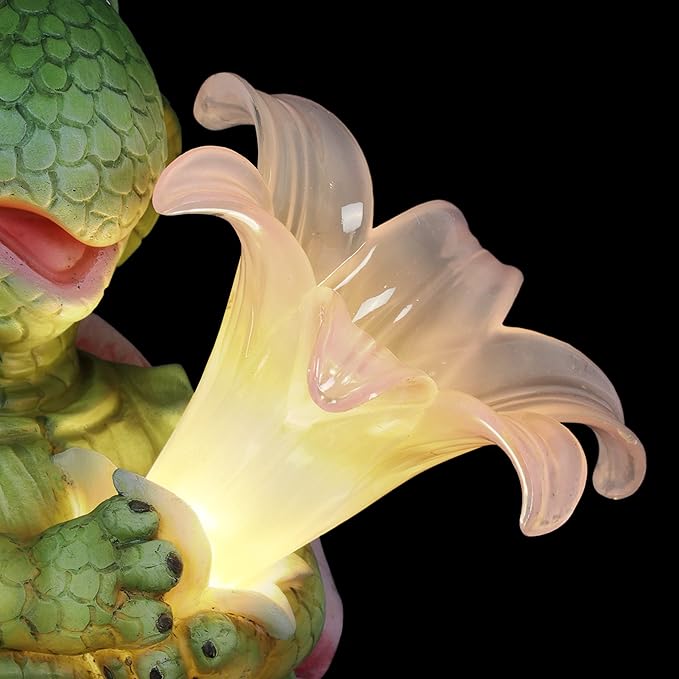 Exhart Solar Turtle Garden Statue, LED Lily Flower, Durable Resin, Cute Yard Décor, 7.5"x5.5"x8.5"