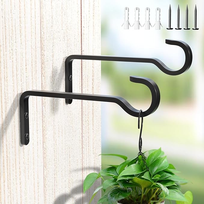 6 Inch 2 Pack Heavy Duty Outdoor Plant Hangers for Hanging Baskets, Iron Hanging Plant Brackets for Hanging Plants Outside, Metal Plant Hooks Plant Wall Hooks for Hanging Lantern, Bird Feeder