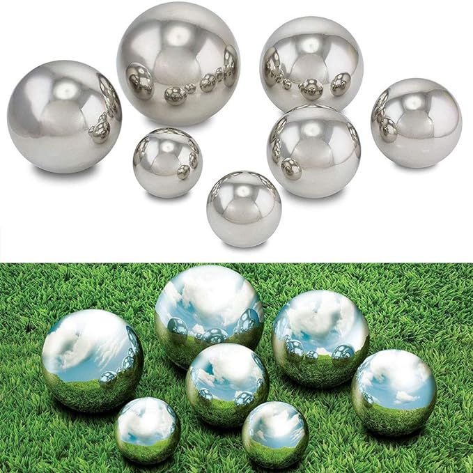 6-15 inch Gazing Globe Mirror Ball,Polished Reflective Smooth Garden Ball Sphere,Colorful and Shiny Addition to Any Garden or Home Decoration,Silver Stainless Steel