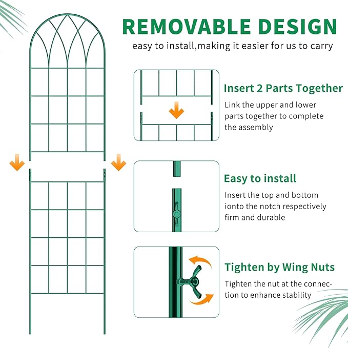4 Pack Metal Garden Trellis for Climbing Plants, Black Metal Garden Trellis for Vines Plant Rose Vegetable Support,Large Decorative Outdoor Trellis