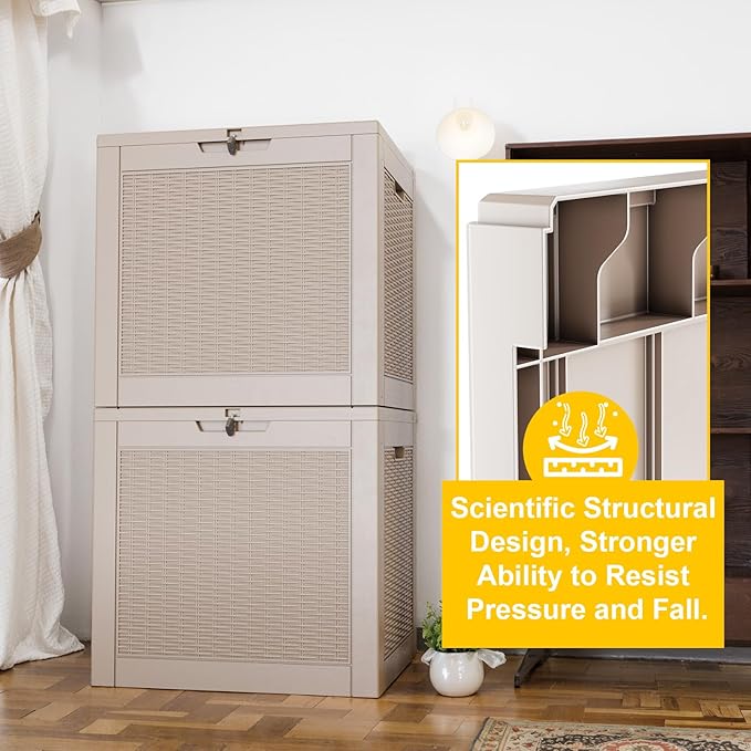 DRATO 31 Gallon Deck Box, Outdoor Storage Box for Patio Cushion, Sports Equipment, Garden Tools, Waterproof Resin Storage Box (Light Brown)