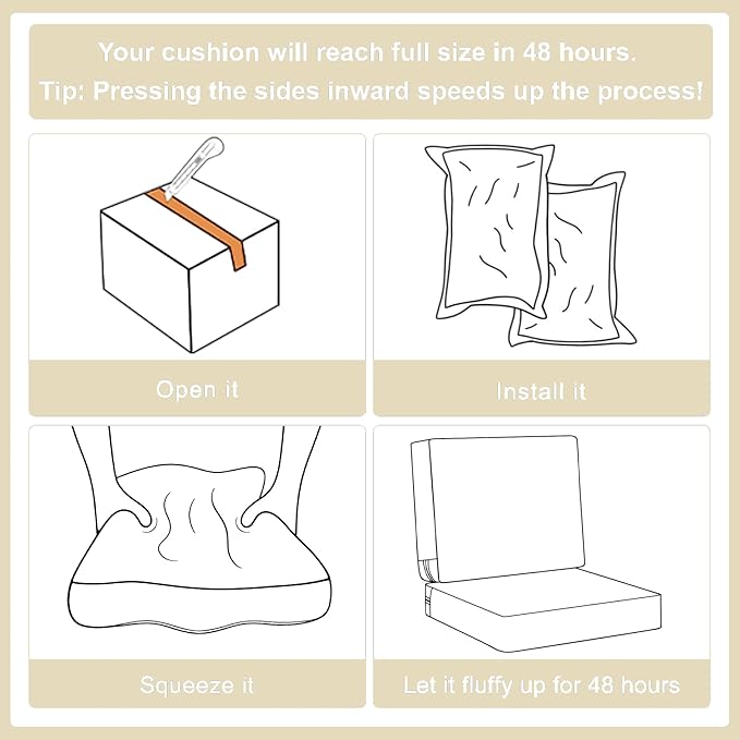 Favoyard Outdoor Deep Seat Cushion Set, 22 x 22 Inch Rainproof & 3-Year Fade Resistant Patio Furniture Cushions, Removable Seat Bottom & Back Cushion Covers with Ties for Chair, Sofa, Couch, Beige