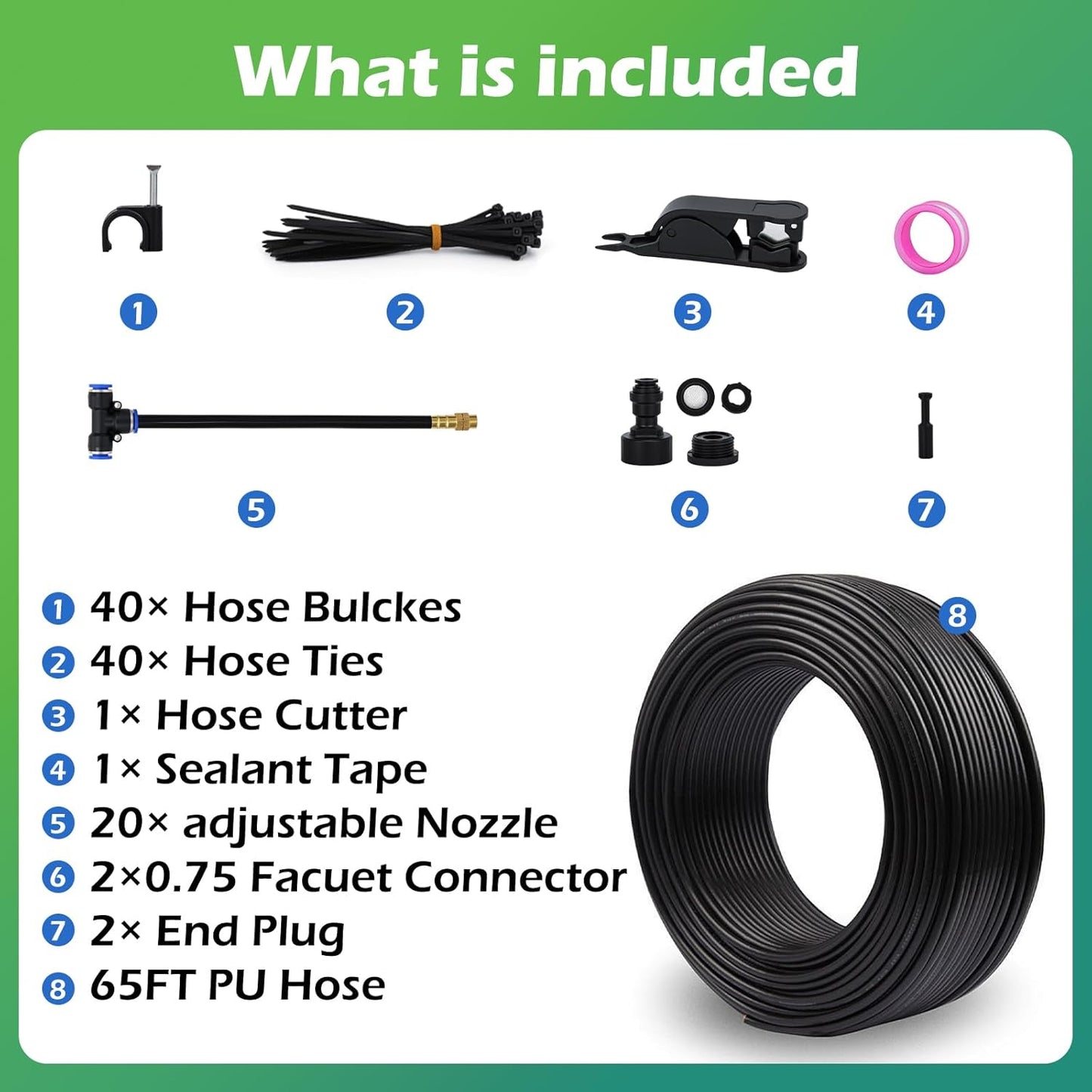 Drip Irrigation System 66 FT with 20 Nozzles, 360° Adjustable Bendable Garden Watering Misting System for Greenhouse, Yard, Lawn, Plant, Garden, 0.3 inch Hose