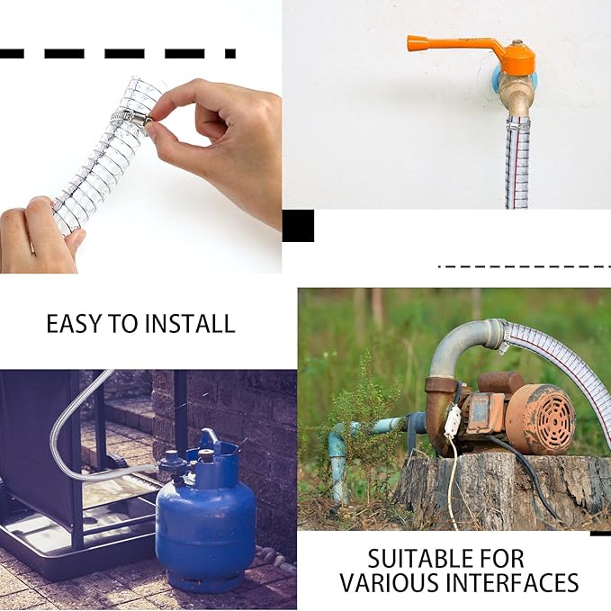 Frienda Heavy Duty Steel Wire Flexible Tubing with Fasteners PVC High Pressure Drain Hose Tube Pond Tubing Clear Wire Reinforced for Pond Bilge Pump Vacuum Suction Hose(6.6 Ft, 3/4 Inch Id)