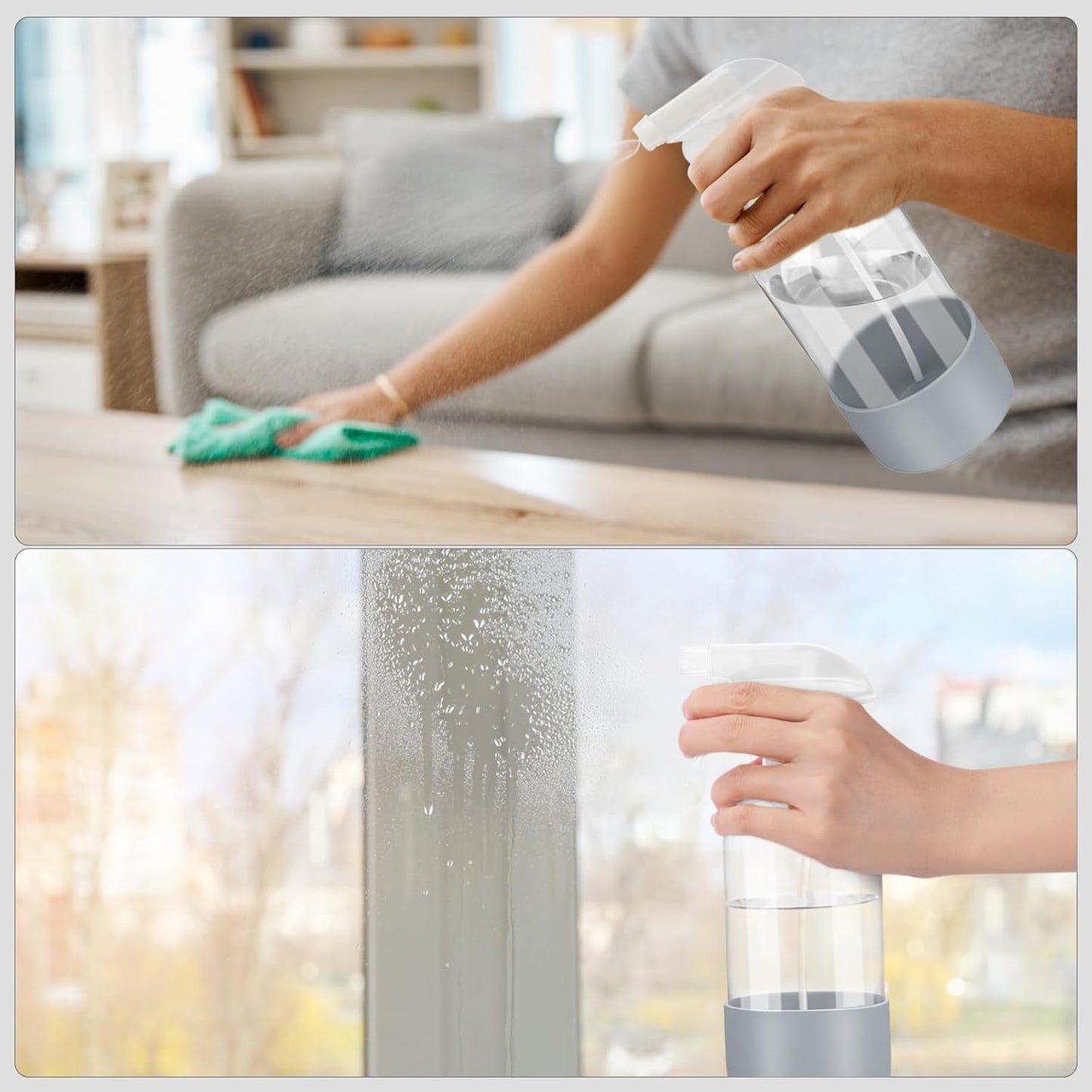 2 Pack Glass Spray Bottles with Silicone Sleeve, 16 oz Empty Refillable Containers with Adjustable Spray Nozzles, Spray Bottles for Hair, Cleaning Solutions and Plants