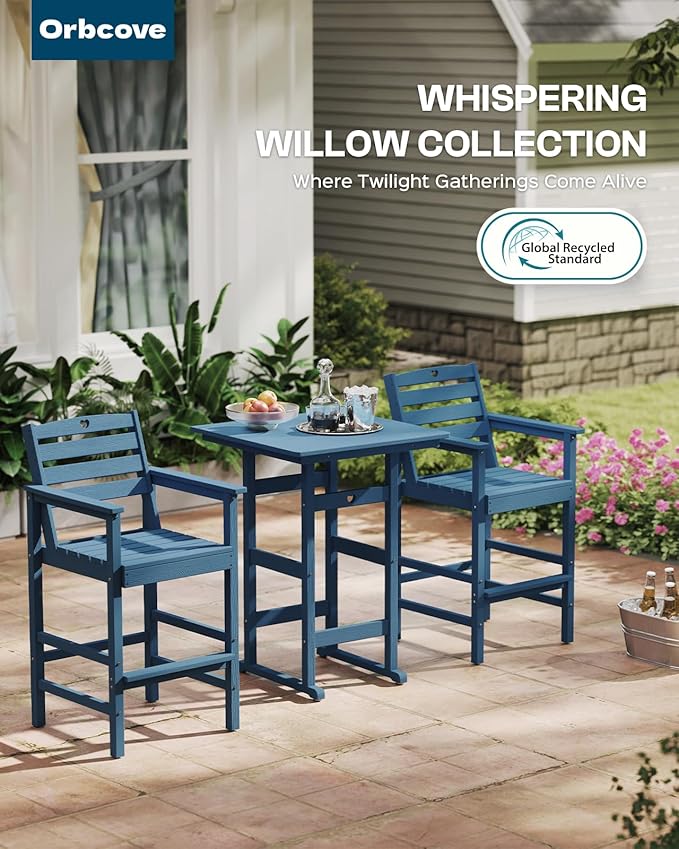 Adirondack Outdoor Bar Table, Durable HDPE Composite, Weather Resistant, Easy to Clean, Perfect for Backyard and Poolside Use, Navy Blue