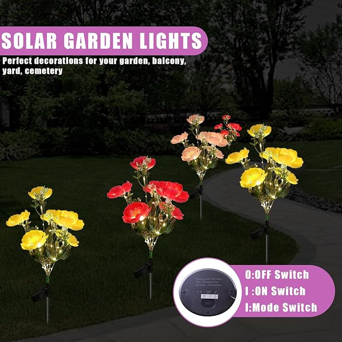 3Pack Outdoor Solar Garden Decor Lights, Waterproof Solar Powered Hydrangea Lotus Flower Lights Bright Up to 12 Hrs,Led Flowers for Yard Patio Lawn Decorative (Solar Flowers Style 1)