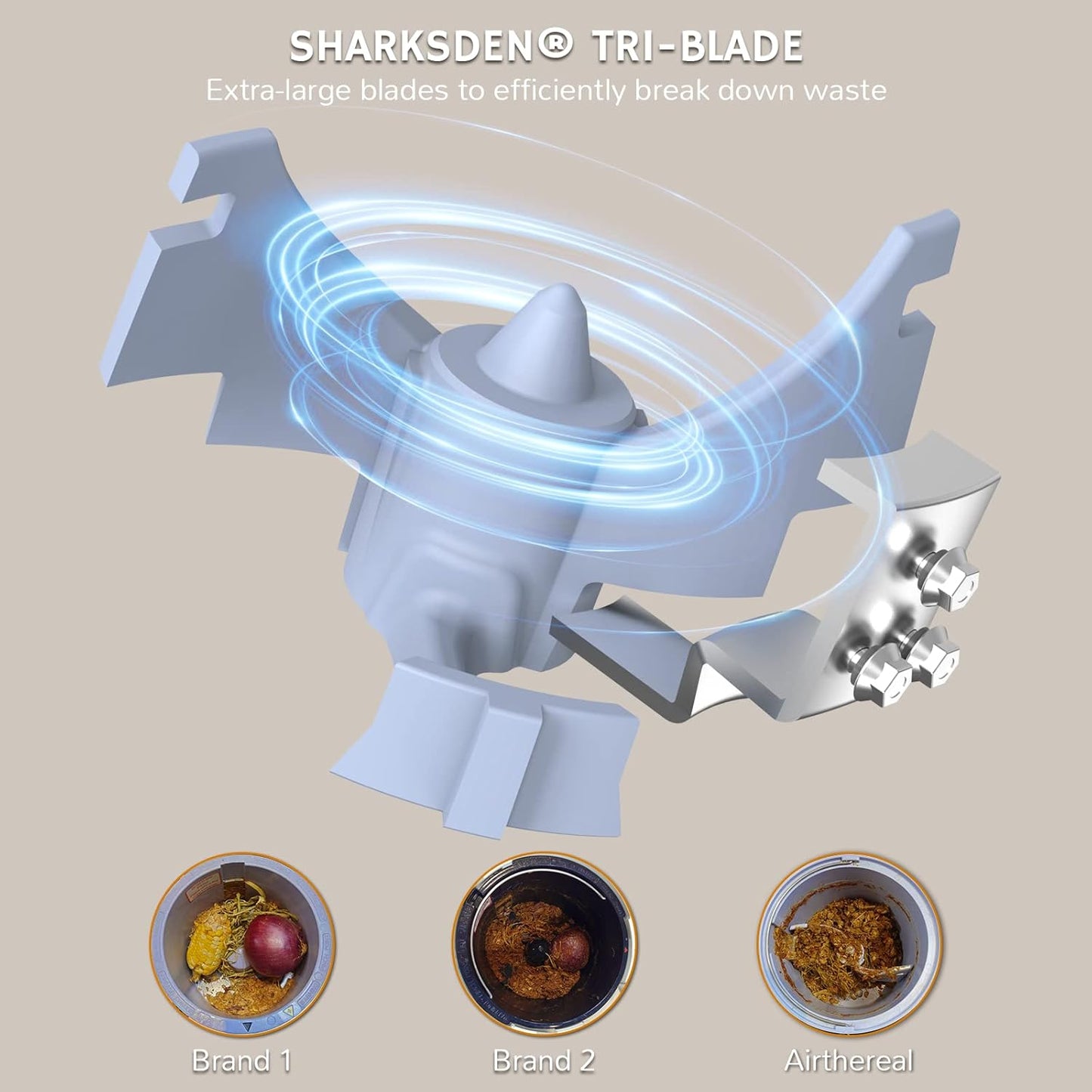 Airthereal Revive R500 Electric Kitchen Composter, SHARKSDEN® Tri-Blade, Turn Food Waste and Scraps into Natural Fertilizer for Plants, Glossy Pearl White