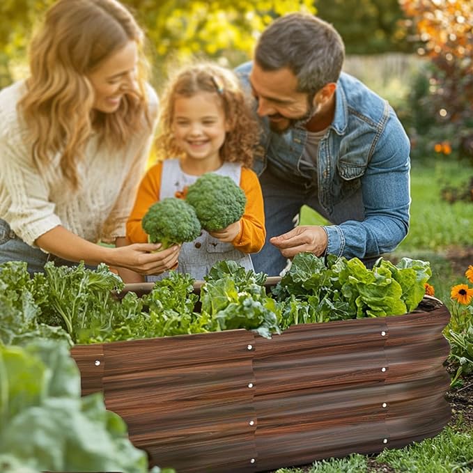6x2x1ft Oval Galvanized Raised Garden Bed Outdoor 9-in-1 Large Metal Modular Planter Box Raised Beds for Gardening,Vegetables,Fruits,Flowers & Herbs (Brown)