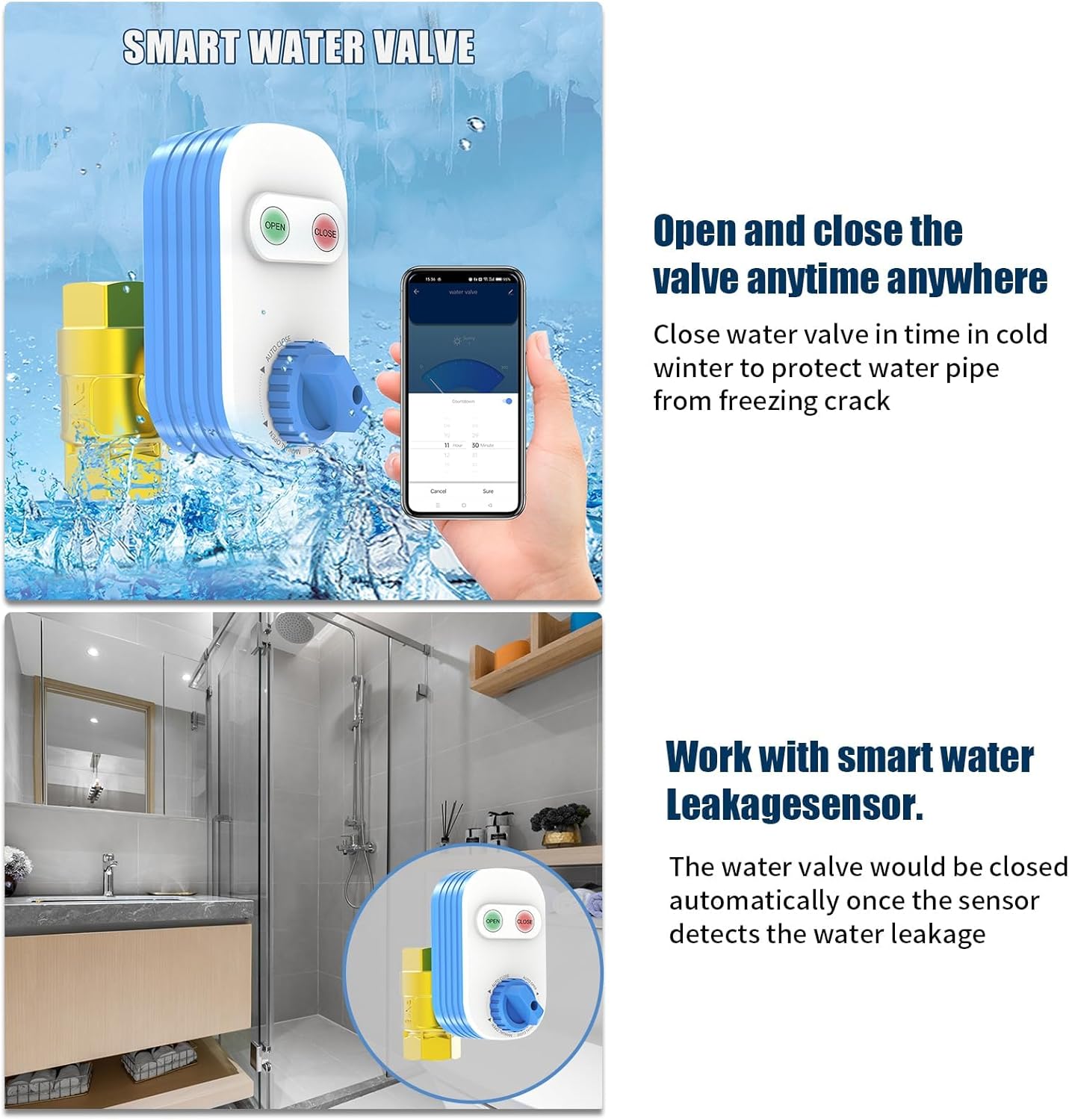 DN20 Smart Water Valve, 3/4 Inch WiFi Water Timer for Garden Hose, Sprinkler Timer Auto Watering with Manual Button Control, Compatible with Alexa, Google