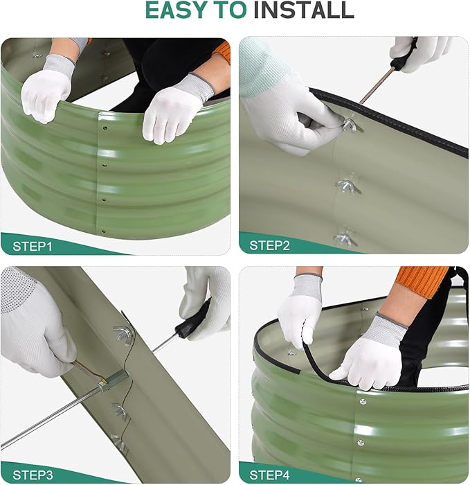 Galvanized Raised Garden Bed - 8×2×1ft Planter Raised Beds for Gardening | Oval Metal Garden Planter Box with Safety Edging and Bracing Rods for Vegetables Fruits and Flowers Oliver Green