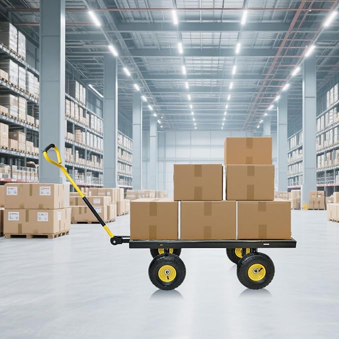 900 lbs Steel Garden Cart, Heavy Duty Yard Utility Wagon with 10" Pneumatic Tires, Removable Mesh Sides and 180° Rotating Anti-Slip Handle